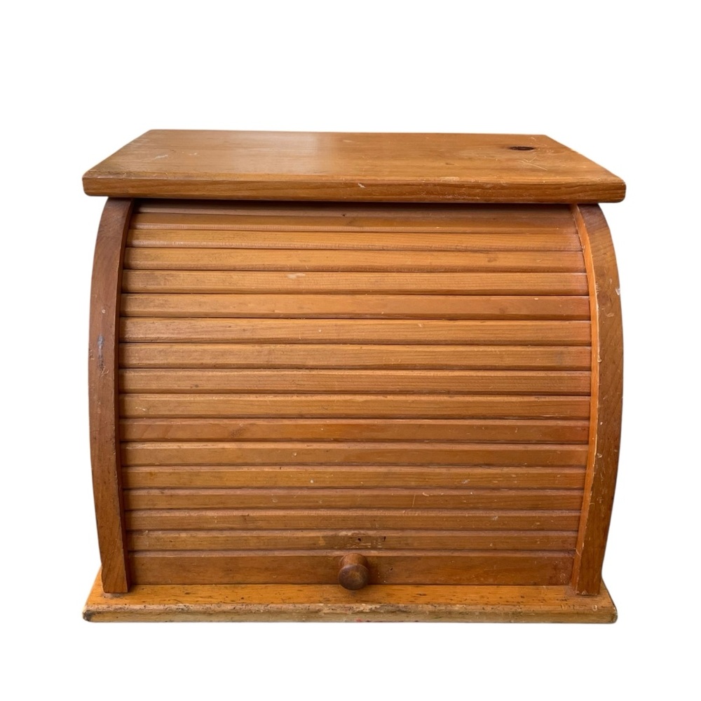 Vintage Hand Crafted Amish Wooden Roll Top Bread Box